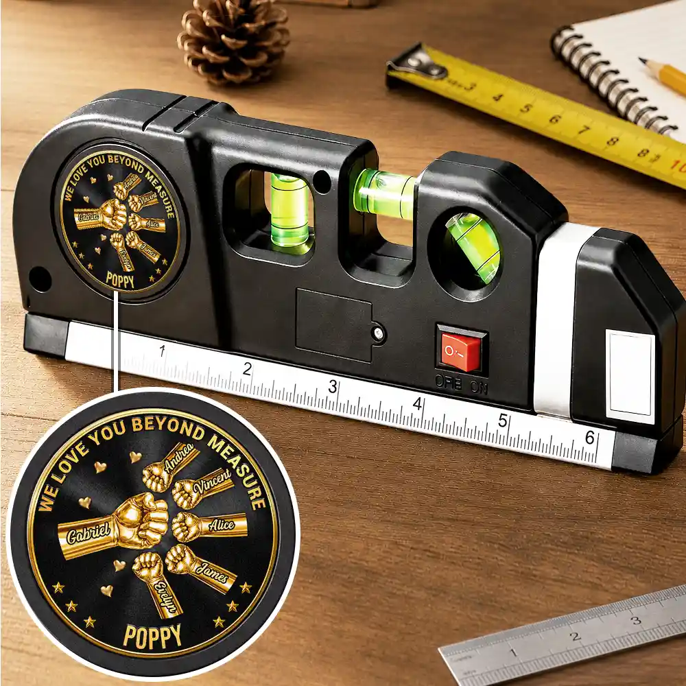 3D Metal Effect Daddy We Love You More Than We Can Measure - Personalized Laser Level Tool - Image 3