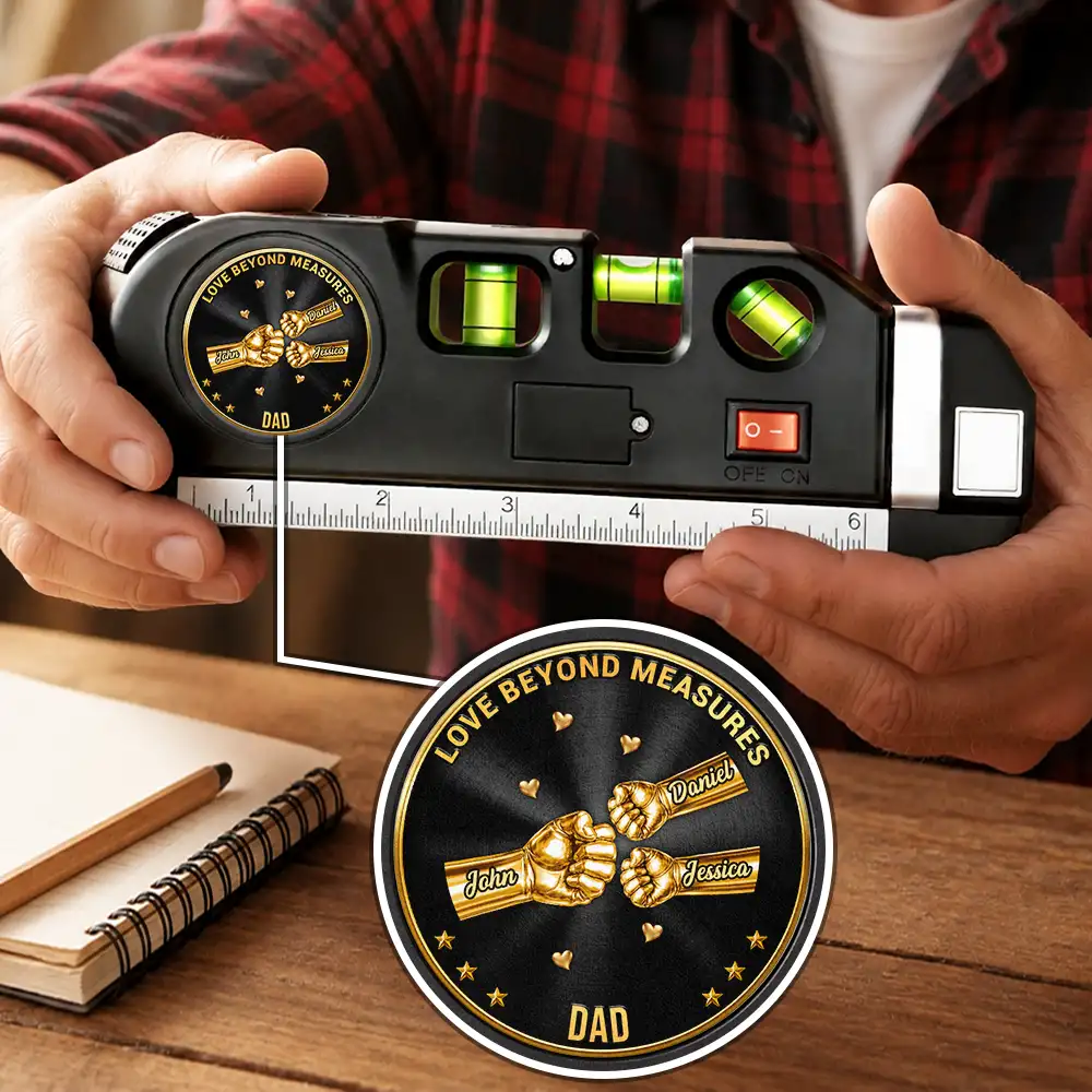 3D Metal Effect Daddy We Love You More Than We Can Measure - Personalized Laser Level Tool - Image 4
