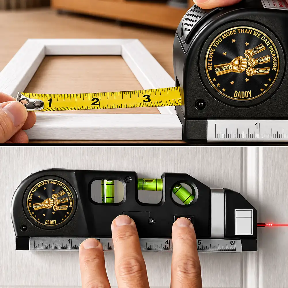 3D Metal Effect Daddy We Love You More Than We Can Measure - Personalized Laser Level Tool - Image 5