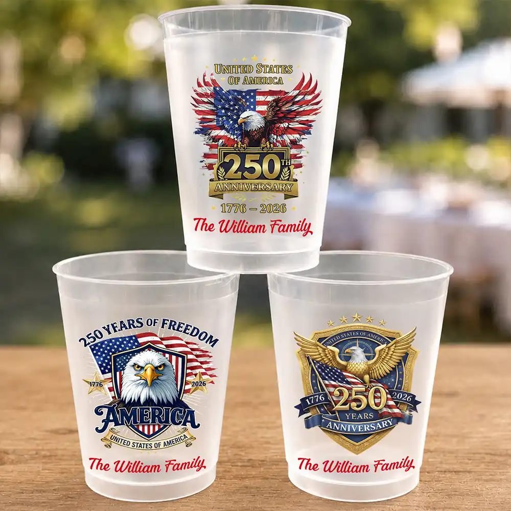 America 250th Anniversary US Pride Patriotic Eagle - Personalized Frosted Cups