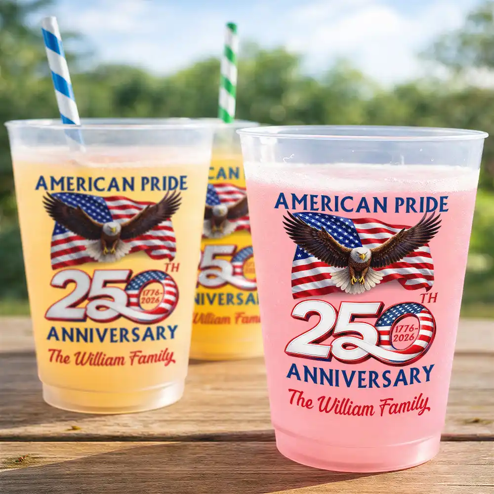 America 250th Anniversary US Pride Patriotic Eagle - Personalized Frosted Cups - Image 3