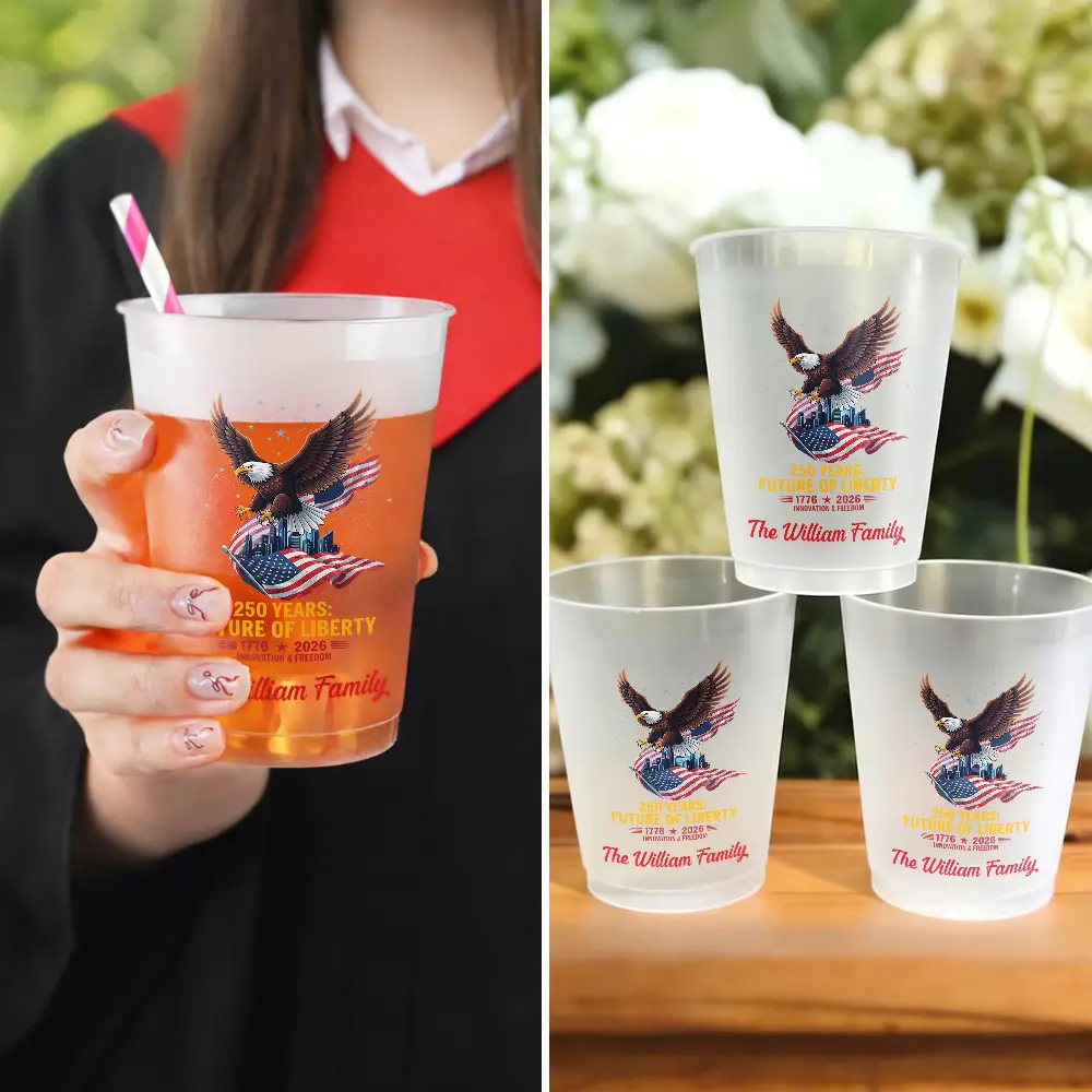 America 250th Anniversary US Pride Patriotic Eagle - Personalized Frosted Cups - Image 5