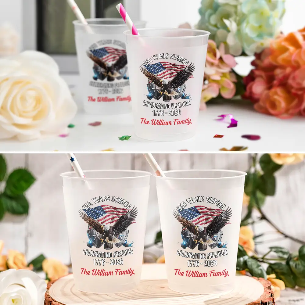America 250th Anniversary US Pride Patriotic Eagle - Personalized Frosted Cups - Image 6