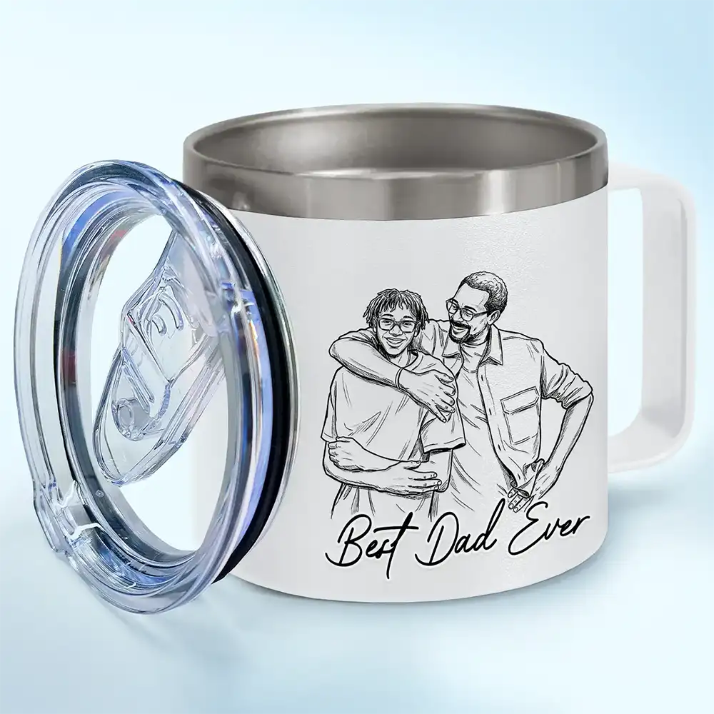 Custom Photo Bold Sketch Best Dad Grandpa Ever Family Portrait - Personalized 14oz Stainless Steel Tumbler With Handle - Image 2