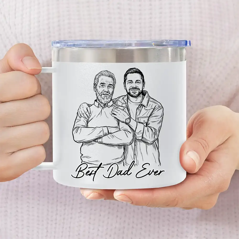 Custom Photo Bold Sketch Best Dad Grandpa Ever Family Portrait - Personalized 14oz Stainless Steel Tumbler With Handle - Image 3