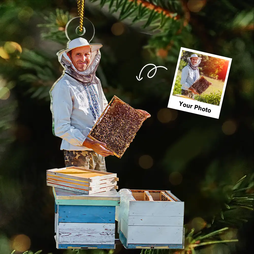 Custom Photo Christmas Bee Farmer Decorations - Personalized Acrylic Photo Ornament