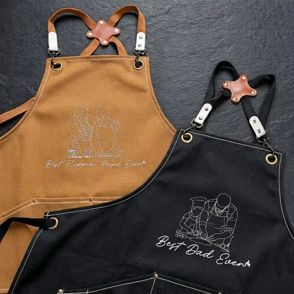 Custom Photo Faceless Outline Sketch Best Flipping Dad Ever - Personalized Embroidered Apron - Image 4