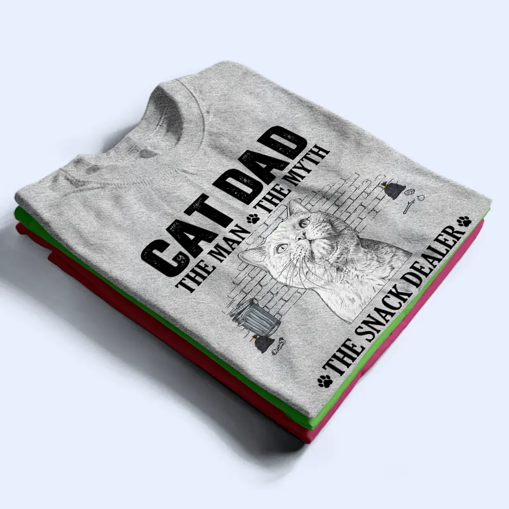 Custom Photo Pencil Sketch Art Cat Dad The Man The Myth The Snack Dealer - Personalized T Shirt - Image 3