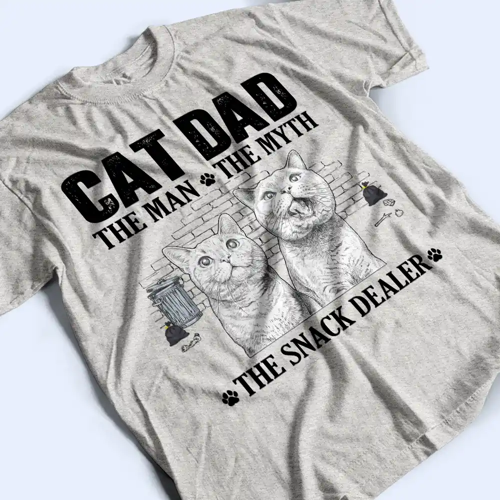 Custom Photo Pencil Sketch Art Cat Dad The Man The Myth The Snack Dealer - Personalized T Shirt - Image 4