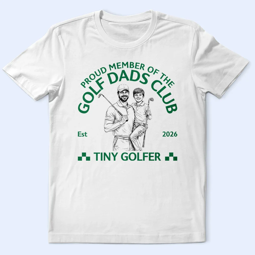 Custom Photo Pencil Sketch Proud Member Of The Golf Dads Club - Personalized T Shirt - Image 4