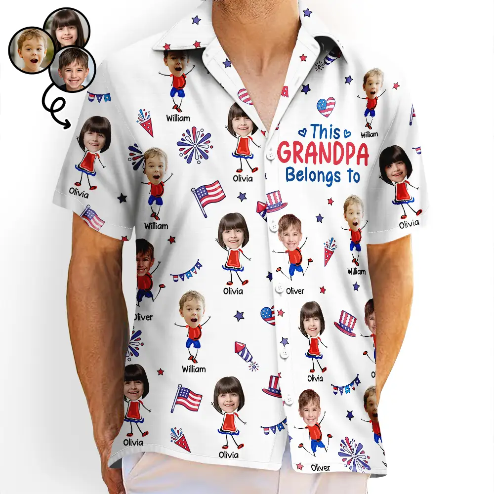 Custom Photo Stars & Stripes This Grandpa Belongs To Kids - Personalized Hawaiian Shirt