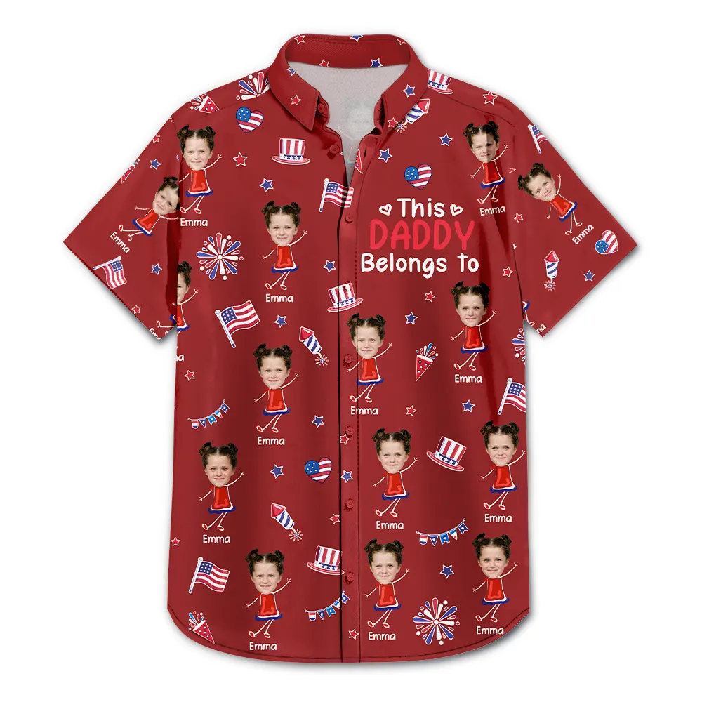 Custom Photo Stars & Stripes This Grandpa Belongs To Kids - Personalized Hawaiian Shirt - Image 4