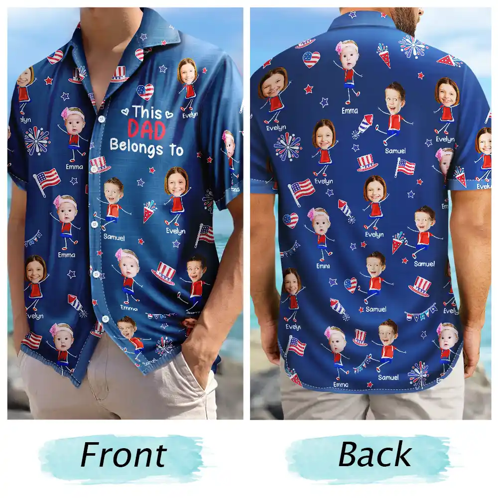 Custom Photo Stars & Stripes This Grandpa Belongs To Kids - Personalized Hawaiian Shirt - Image 6