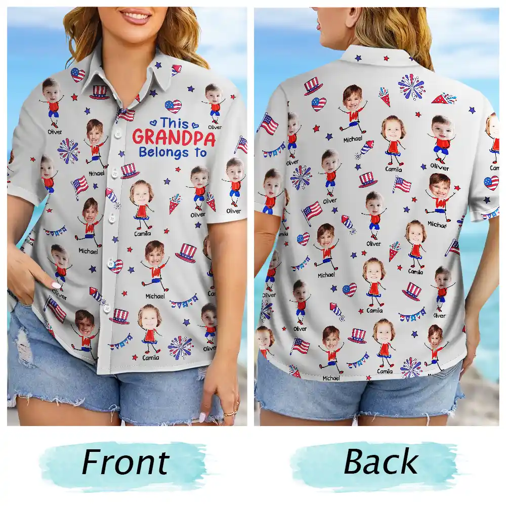 Custom Photo Stars & Stripes This Grandpa Belongs To Kids - Personalized Hawaiian Shirt - Image 7