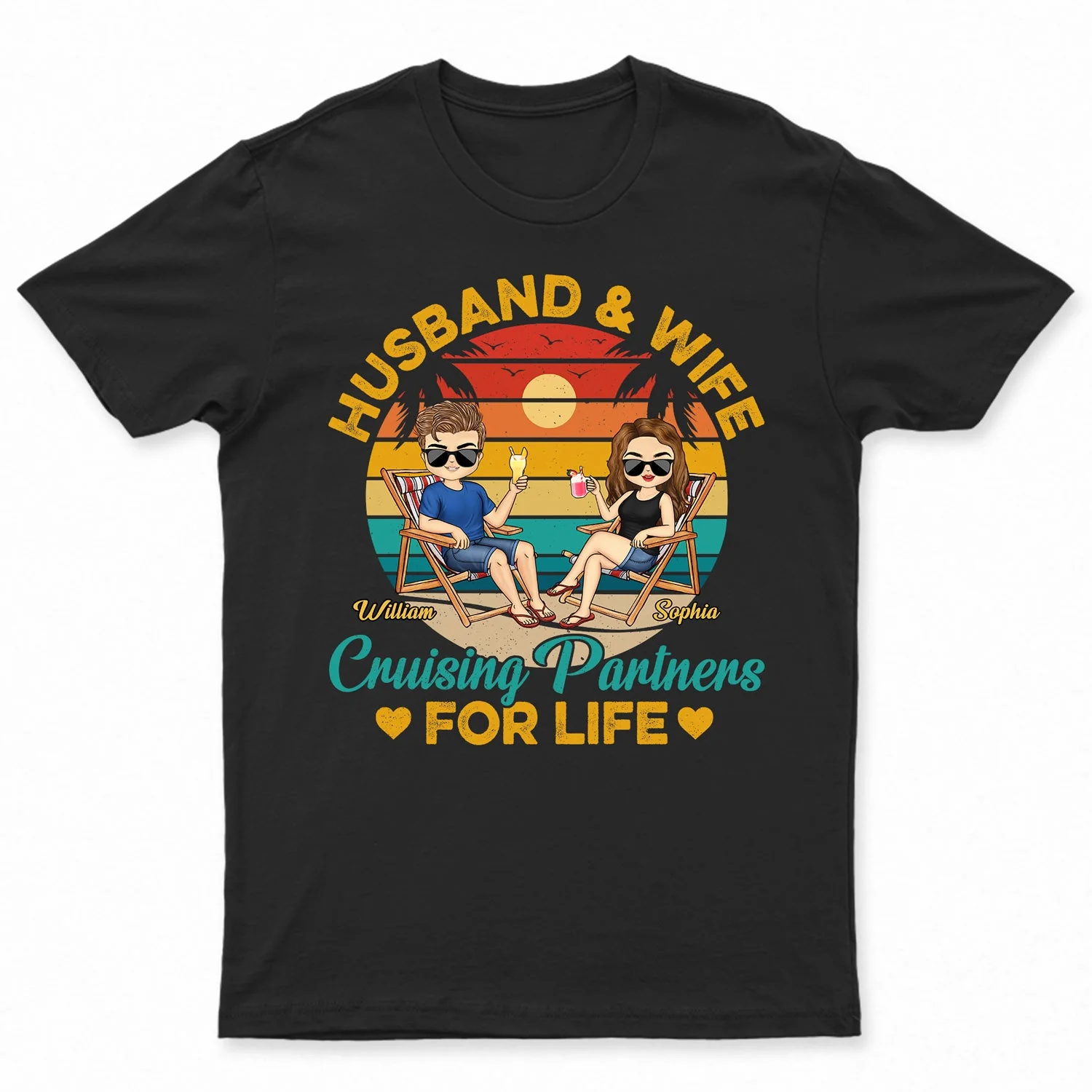 Husband And Wife Cruising Partners For Life Beach Traveling Couples - Anniversary, Birthday Gift For Spouse, Boyfriend, Girlfriend - Personalized Custom T Shirt