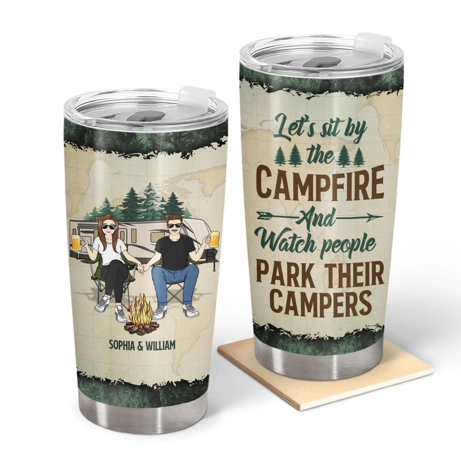 Let's Sit By The Campfire And Watch People Park Their Campers - Gift For Camping Lovers, Campsite, Couple, Family - Personalized Custom Tumbler