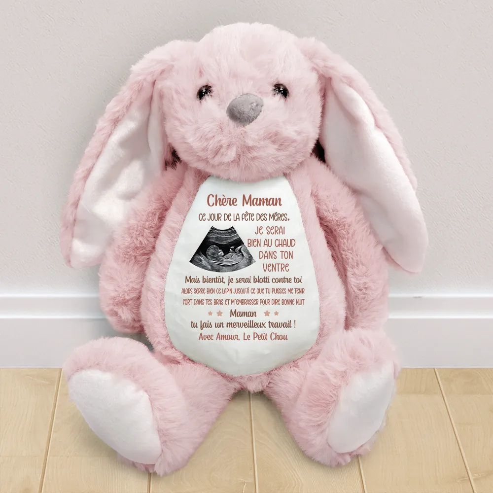 Photo Personnalisable Bien Au Chaud - Pour Future Maman - Peluche Lapin Personnalisée - Image 2