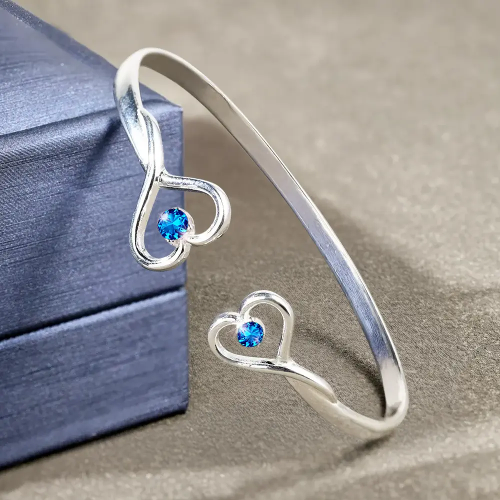 The Love Between Grandmother & Granddaughter - Personalized Gem Heart Cuff Bracelet - Image 4